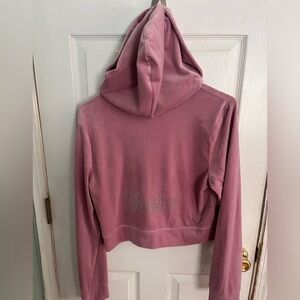 Juicy Couture Pink Cropped Hoodie with Rhinestone Logo XL